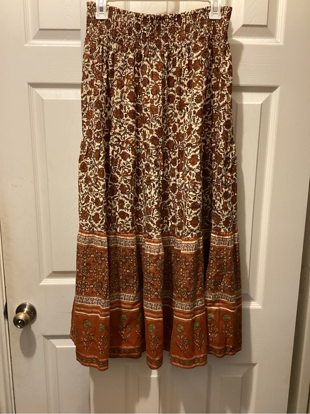 Faherty Rust Floral Tiered Maxi Skirt